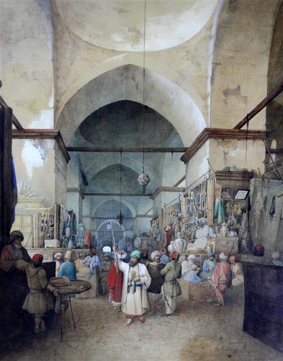 Luigi de Brocktorff (1814-1857) A Bazaar in Constantinople, 18.25 x 15in.